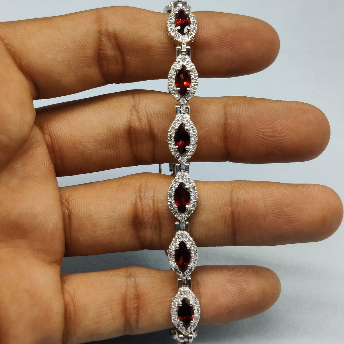 Garnet Gemstone Bracelet / 925 Sterling Silver Bracelet / 8X4 Oval Cut Gemstone Bracelet / Tennis Bracelet / 1st Anniversary Gift for Wife