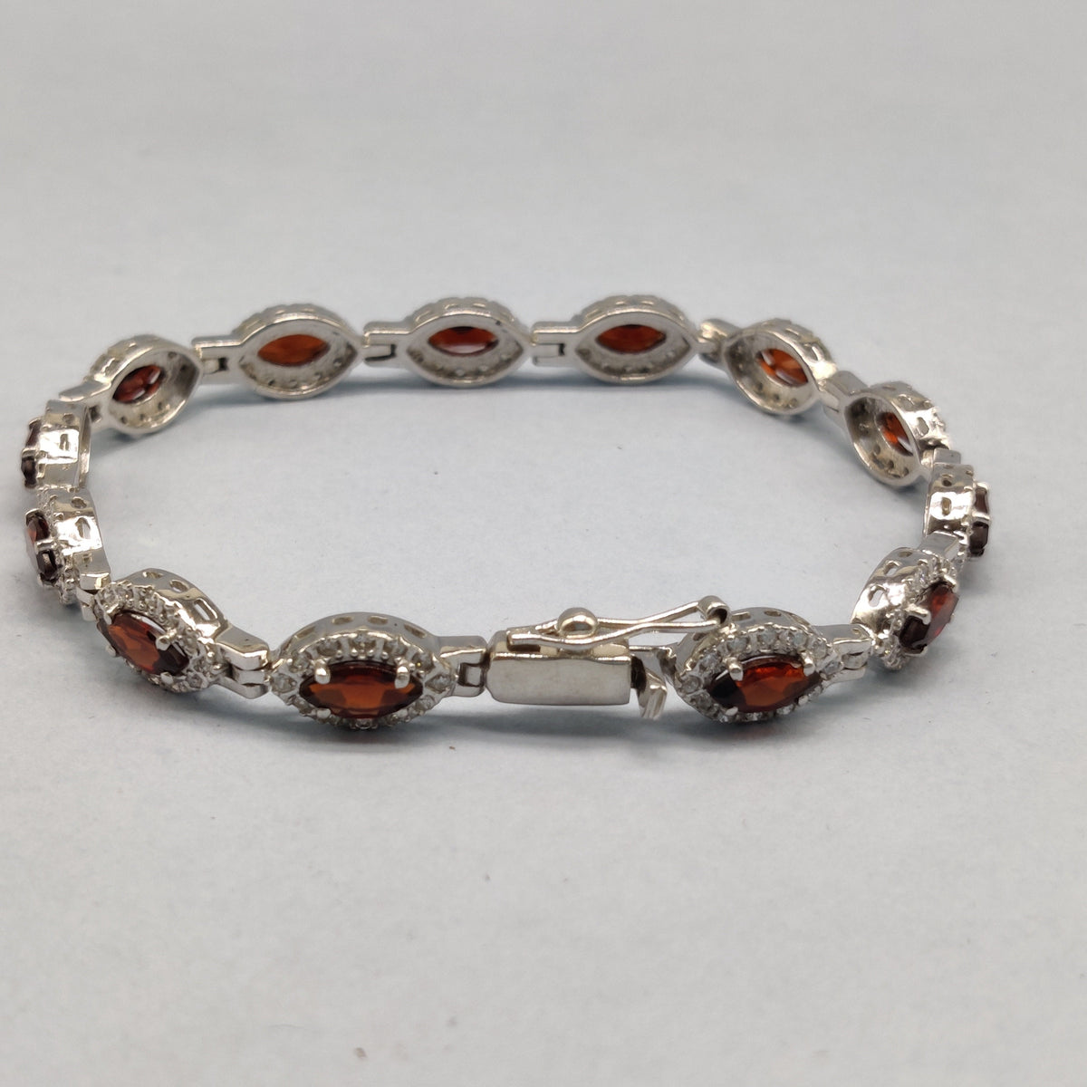 Garnet Gemstone Bracelet / 925 Sterling Silver Bracelet / 8X4 Oval Cut Gemstone Bracelet / Tennis Bracelet / 1st Anniversary Gift for Wife