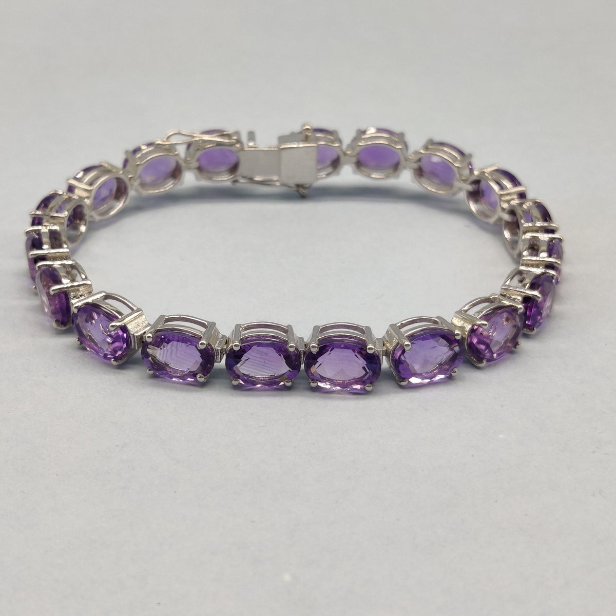 Amethyst Sterling Silver Tennis Bracelet, 9x7mm Oval Gemstone