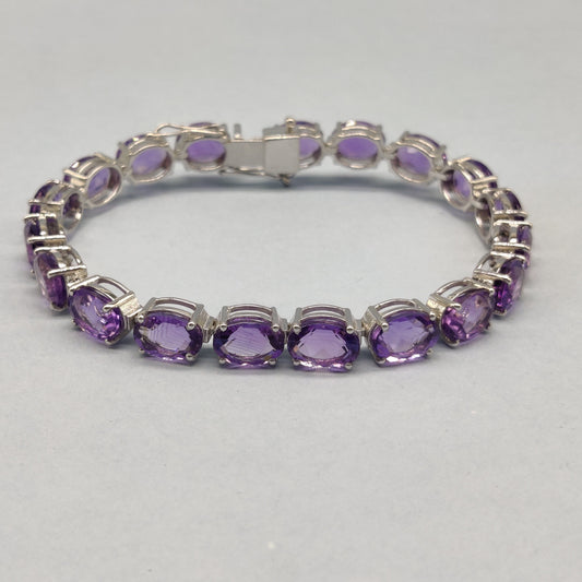 Amethyst Sterling Silver Tennis Bracelet, 9x7mm Oval Gemstone