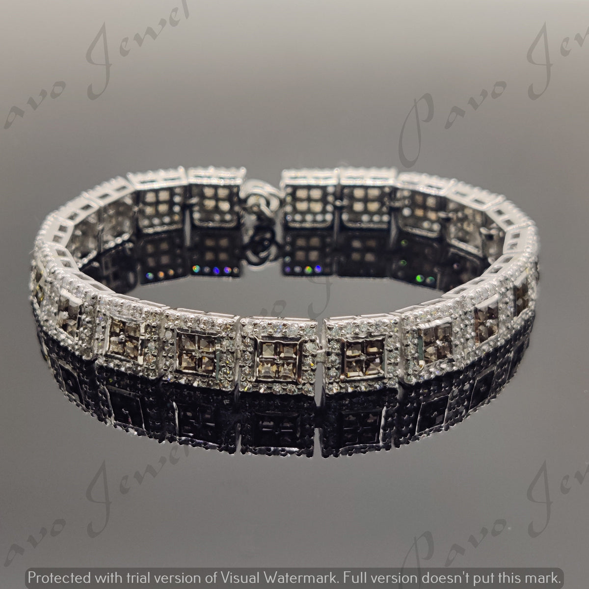 Natural Smoky Quartz Bracelet / 925 Sterling Silver Bracelet / Cubic Zircon Bracelet / Handmade Silver Jewelry / Wedding Gift for Her