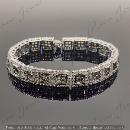 Natural Smoky Quartz Bracelet / 925 Sterling Silver Bracelet / Cubic Zircon Bracelet / Handmade Silver Jewelry / Wedding Gift for Her