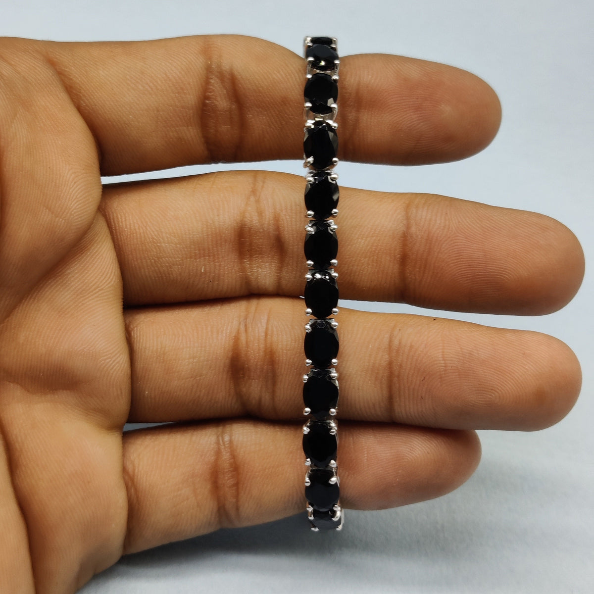Black Onyx Tennis Bracelet: Oval Gemstone, 925 Sterling Silver