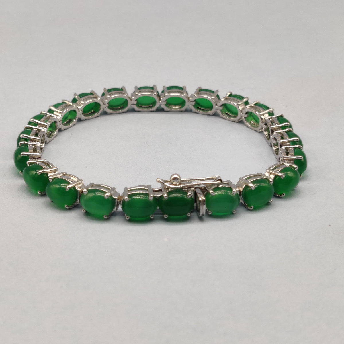 Green Onyx Tennis Bracelet / Handmade 925 Sterling Silver Bracelet