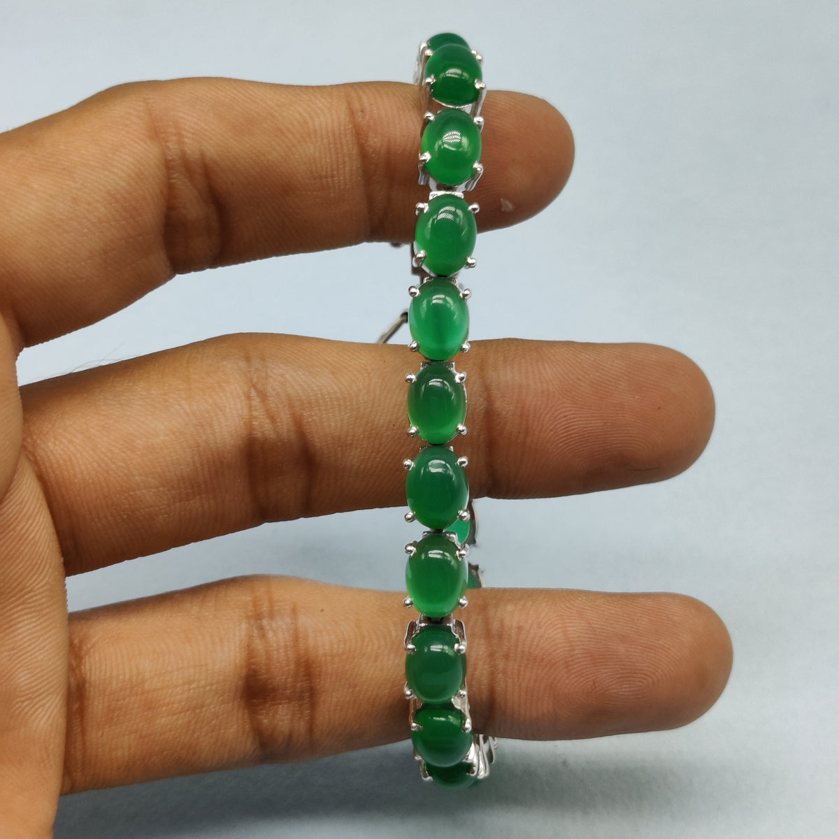 Green Onyx Tennis Bracelet / Handmade 925 Sterling Silver Bracelet