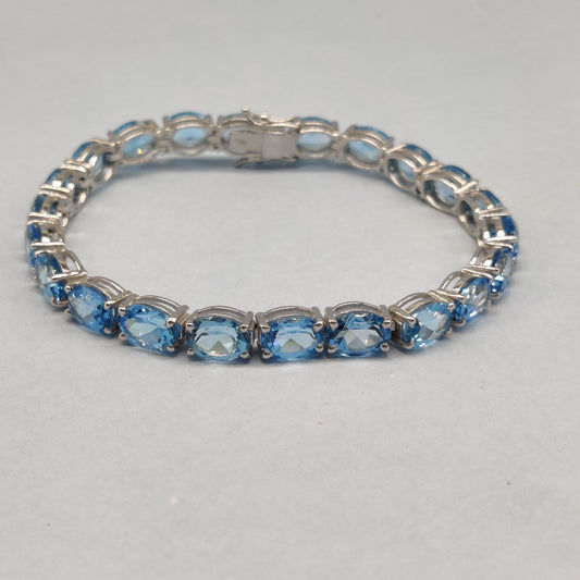 Natural Swiss Blue Topaz Bracelet, Sterling Silver, Blue Gemstone Jewelry