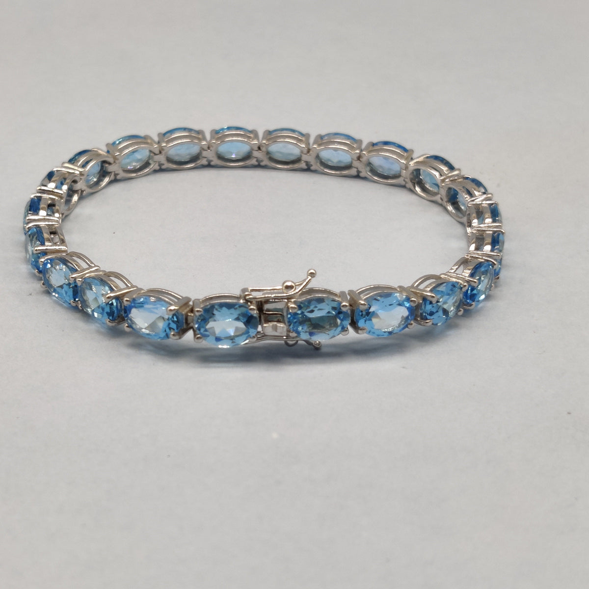 Natural Swiss Blue Topaz Bracelet, Sterling Silver, Blue Gemstone Jewelry