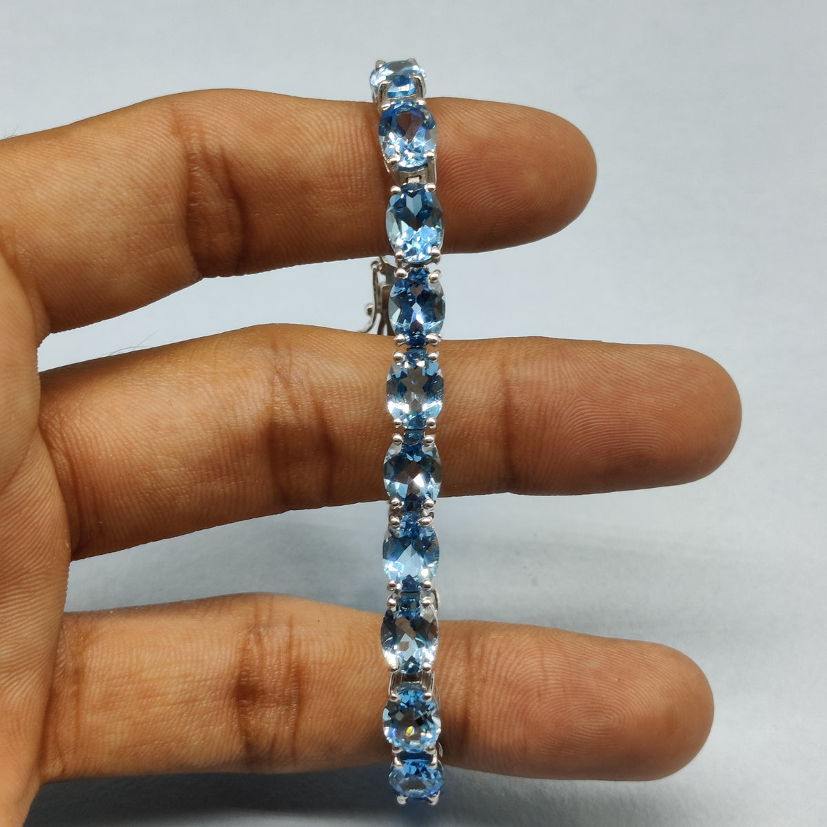 Natural Swiss Blue Topaz Bracelet, Sterling Silver, Blue Gemstone Jewelry