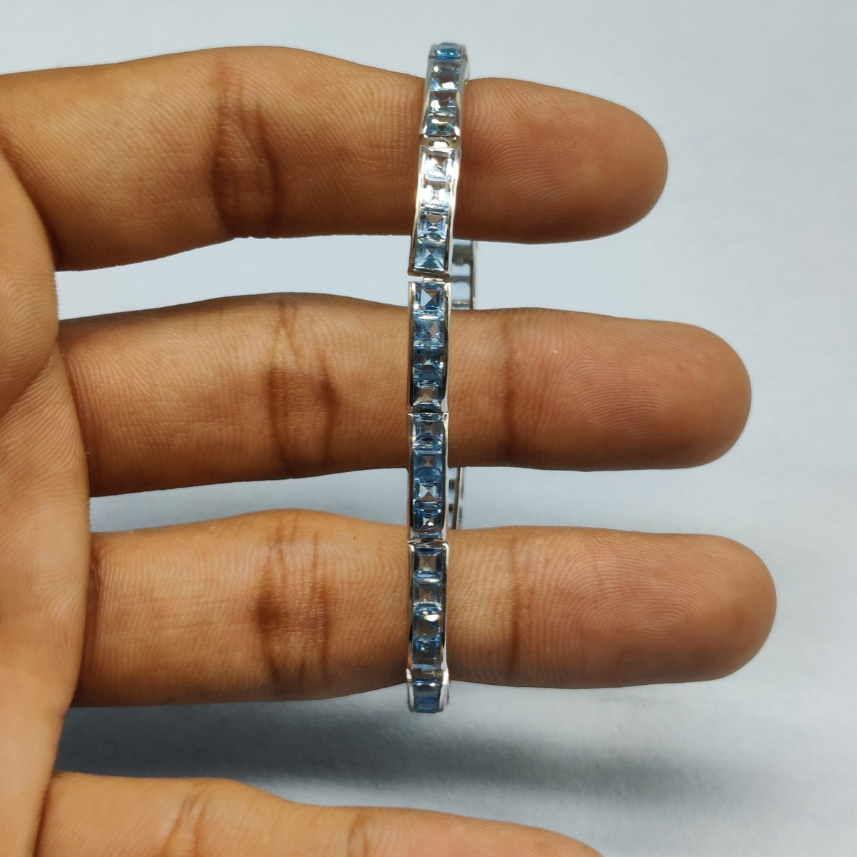 Swiss Blue Topaz Bracelet / 925 Sterling Silver Bracelet / Natural Gemstone Bracelet / Gemstone Silver Jewelry / Handmade Tennis Bracelet