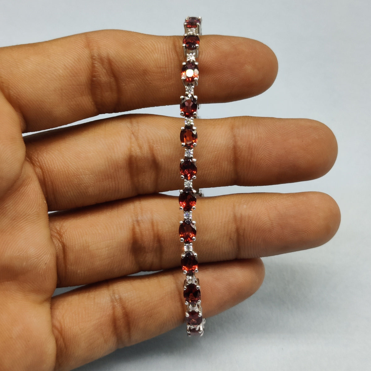 Handmade Sterling Silver Garnet Bracelet, Oval January Birthstone