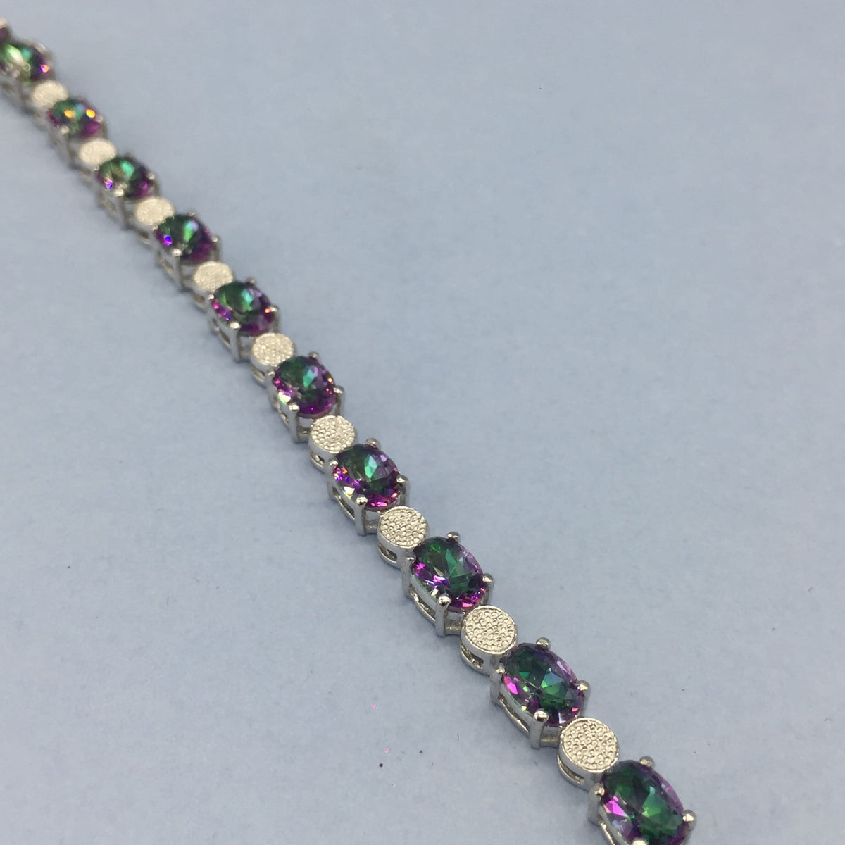 Mystic Quartz Oval Faceted Sterling Silver Bracelet, Rainbow Gemstone Jewelry