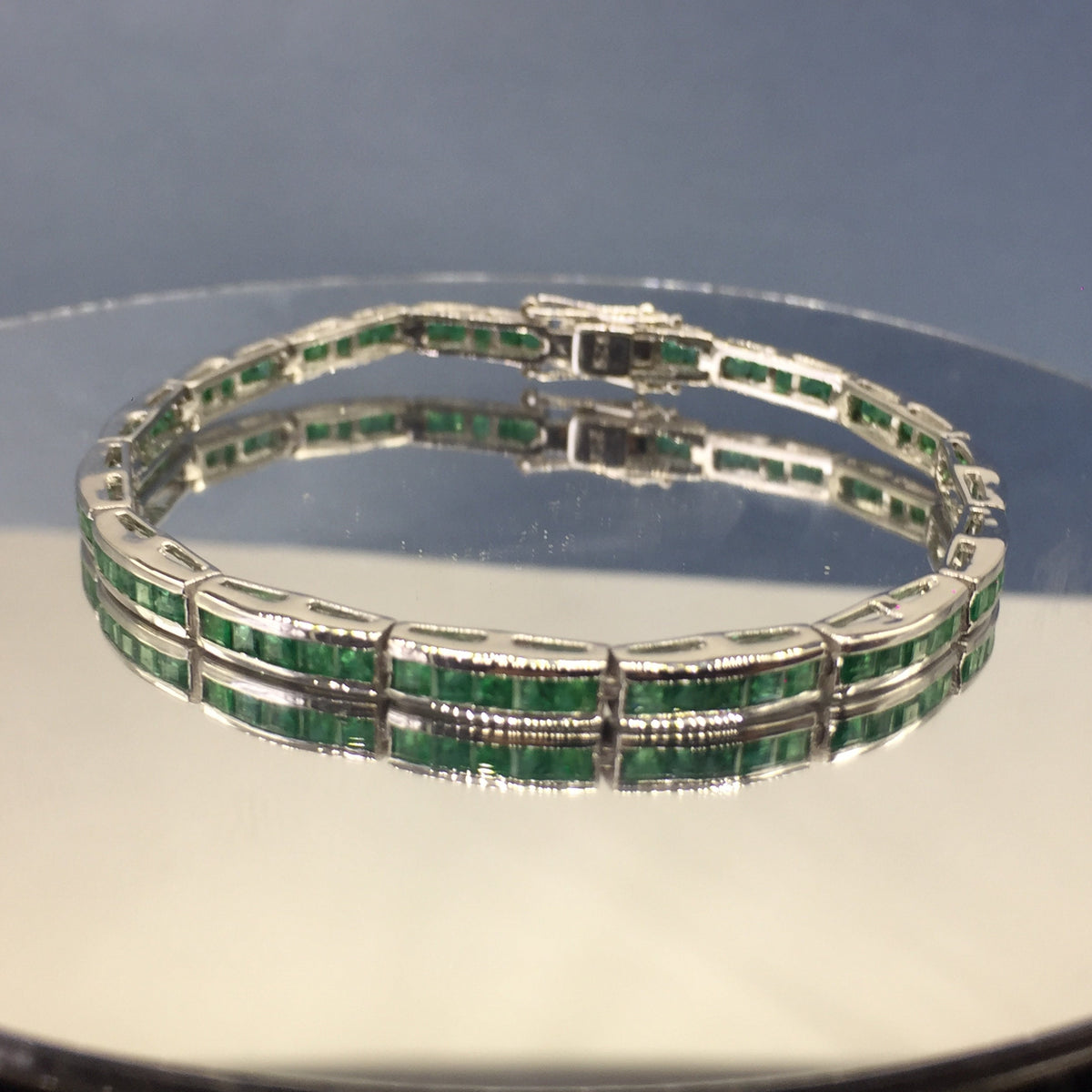 Natural Emerald Square Cut Gemstone Rectangle Bracelet, 925 Sterling Silver, Tennis Bracelet, Green Gemstone Bracelet, Emerald Jewelry Gift