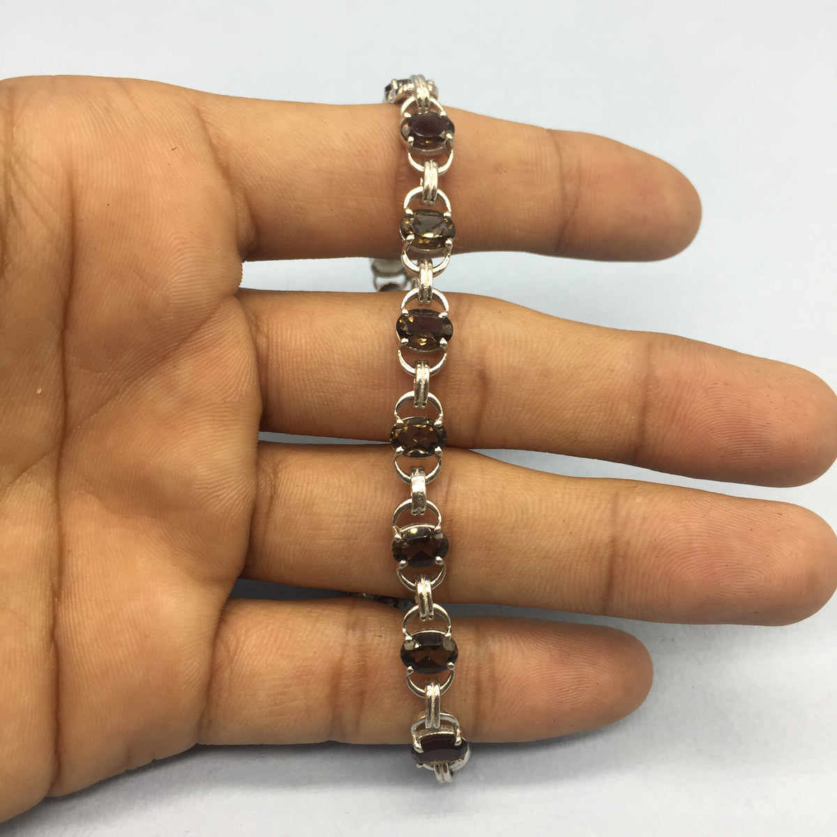 Natural Smoky Quartz Bracelet Sterling Silver Tennis Bracelet Wedding Gift