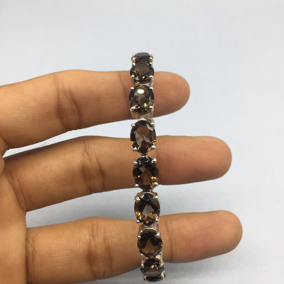 Smoky Quartz Tennis Bracelet: Sterling Silver Oval Gemstone
