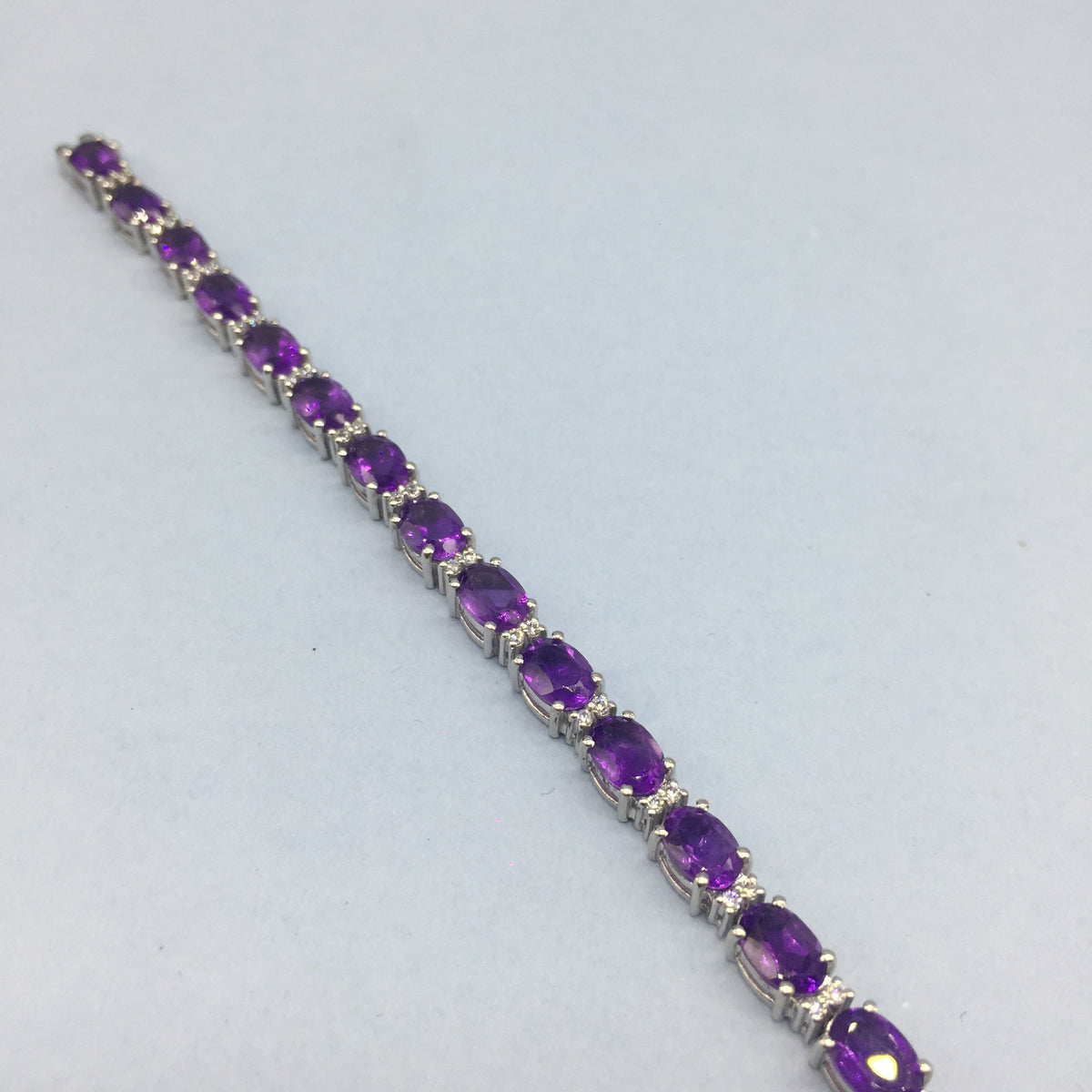 Sterling Silver Amethyst Bracelet, Oval Gemstone Jewelry