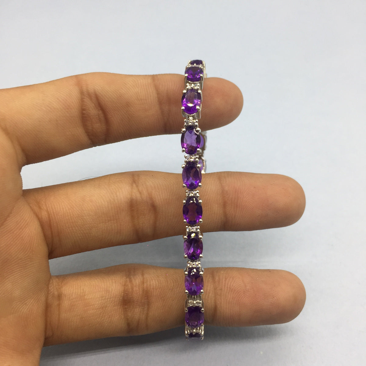 Sterling Silver Amethyst Bracelet, Oval Gemstone Jewelry