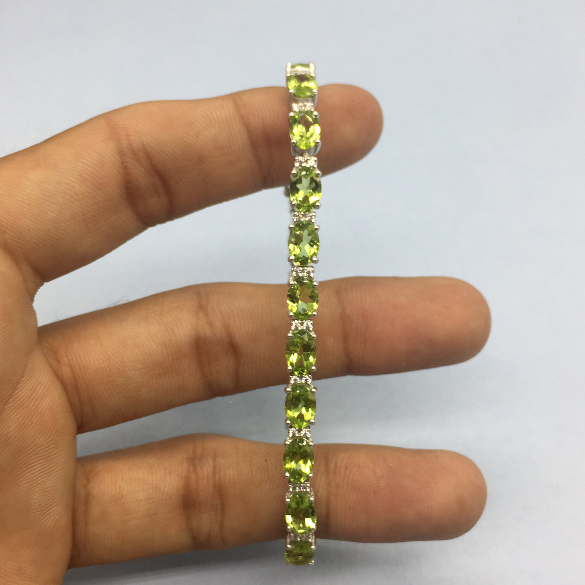 Natural Peridot Bracelet Sterling Silver Birthstone Tennis Bracelet