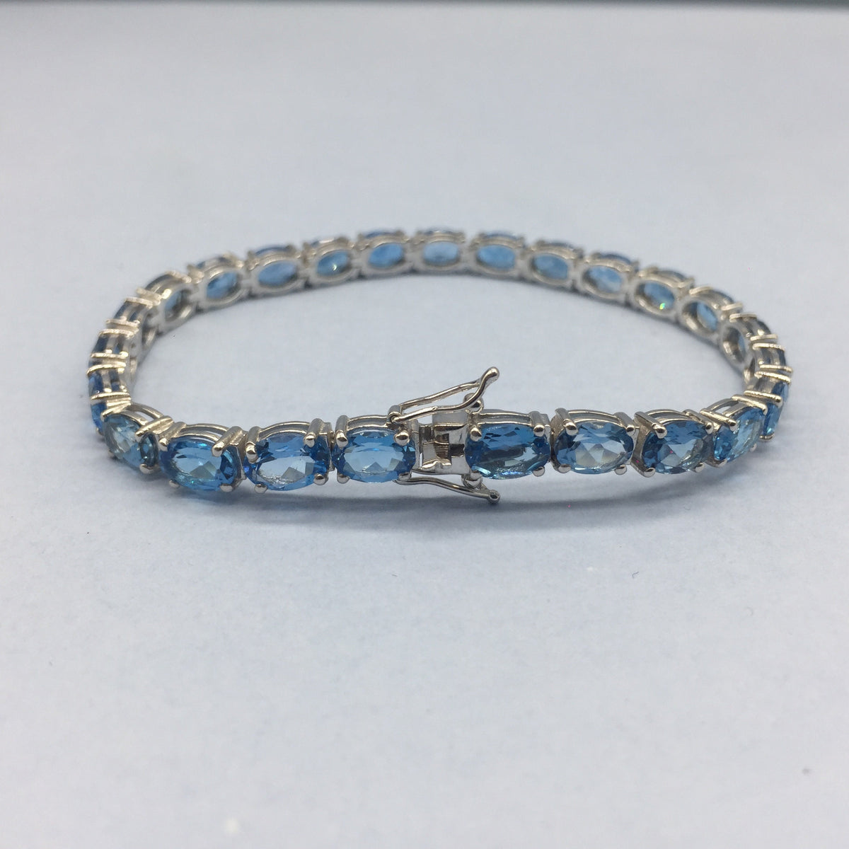 Swiss Blue Topaz Tennis Bracelet, 925 Sterling Silver Handmade Gemstone Jewelry
