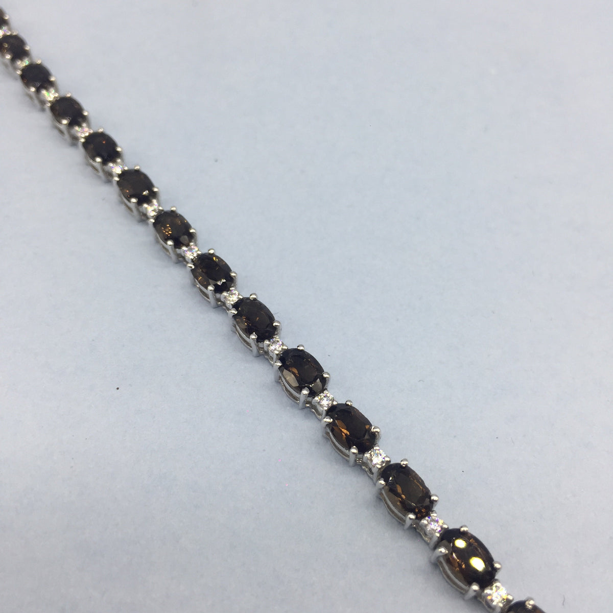 Sterling Silver Smoky Quartz Oval Bracelet – Prong Setting Brown Gemstone