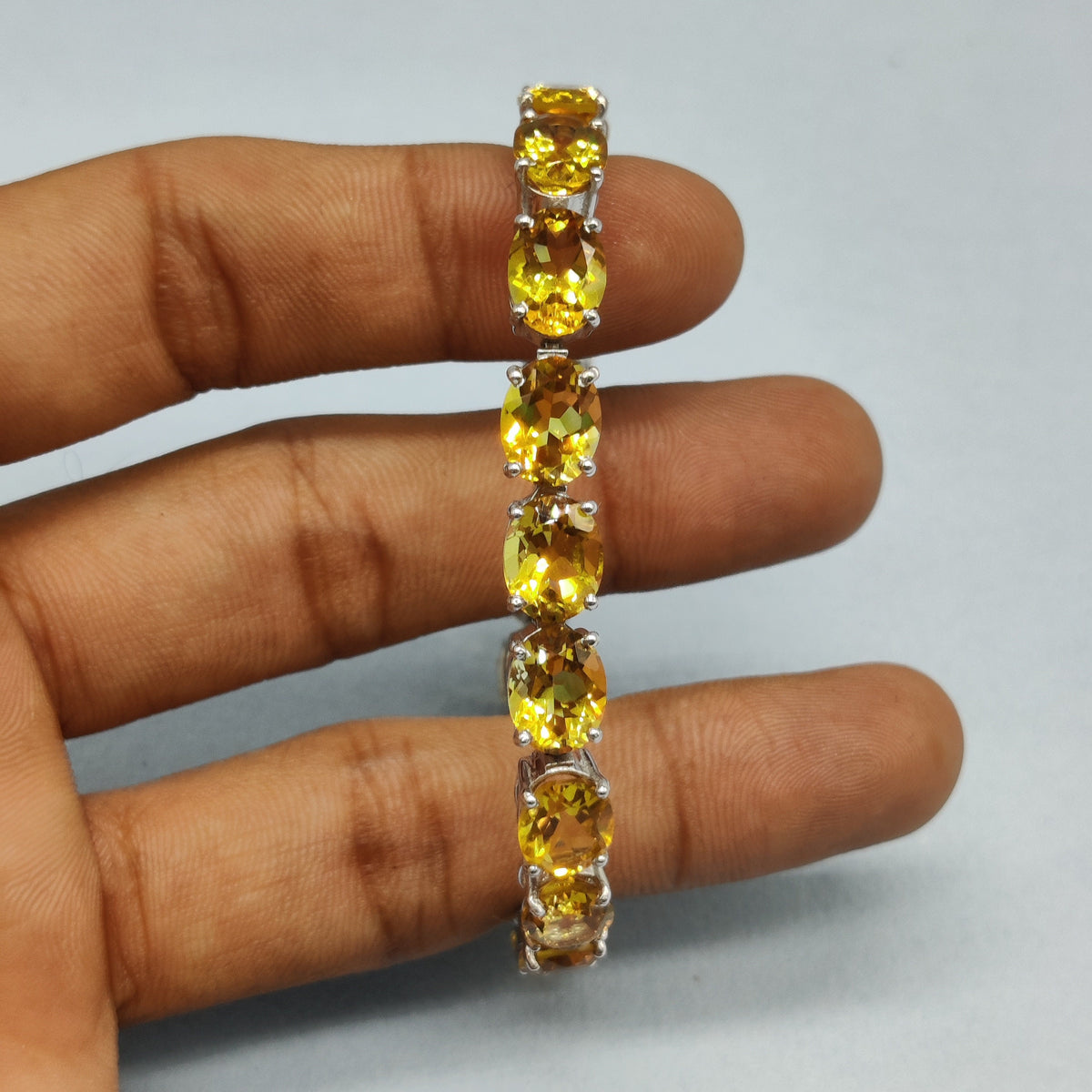 Oval Citrine Sterling Silver Bracelet, 9X7mm Gemstone Anniversary Jewelry