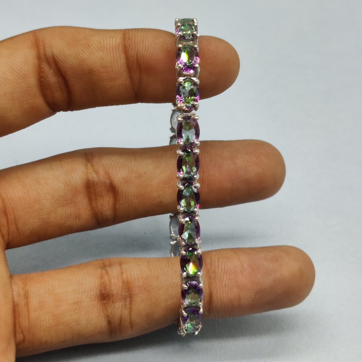 Mystic Topaz Gemstone Bracelet: 925 Sterling Silver Tennis Jewelry