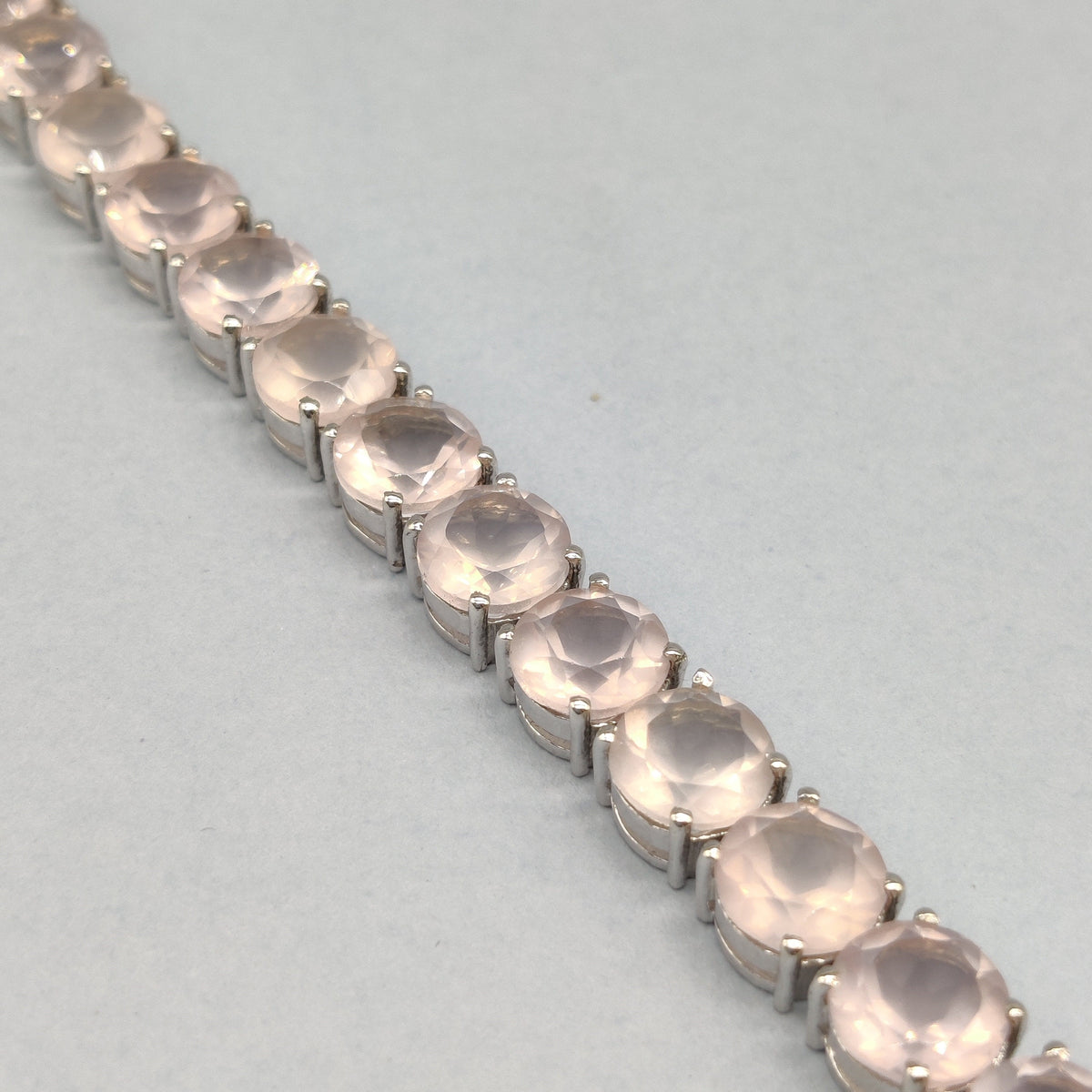 Natural Rose Quartz Tennis Bracelet, Sterling Silver, January Birthstone, Round Gemstone (8mm)