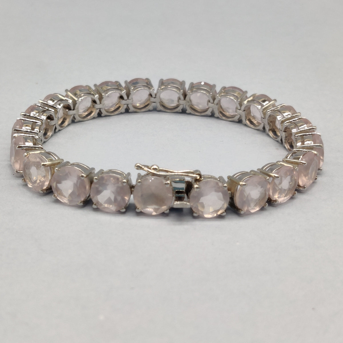 Natural Rose Quartz Tennis Bracelet, Sterling Silver, January Birthstone, Round Gemstone (8mm)
