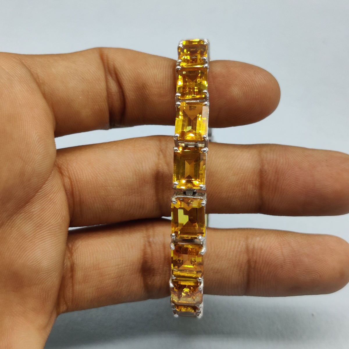 Genuine Citrine Gemstone Bracelet, 925 Sterling Silver Bracelet, Statement Citrine Bracelet, Gift for Men, Handmade Bracelet, Gift for Women
