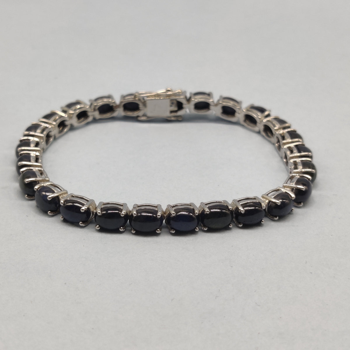Handmade Blue Sapphire Oval Cabochon Tennis Bracelet Sterling Silver Jewelry