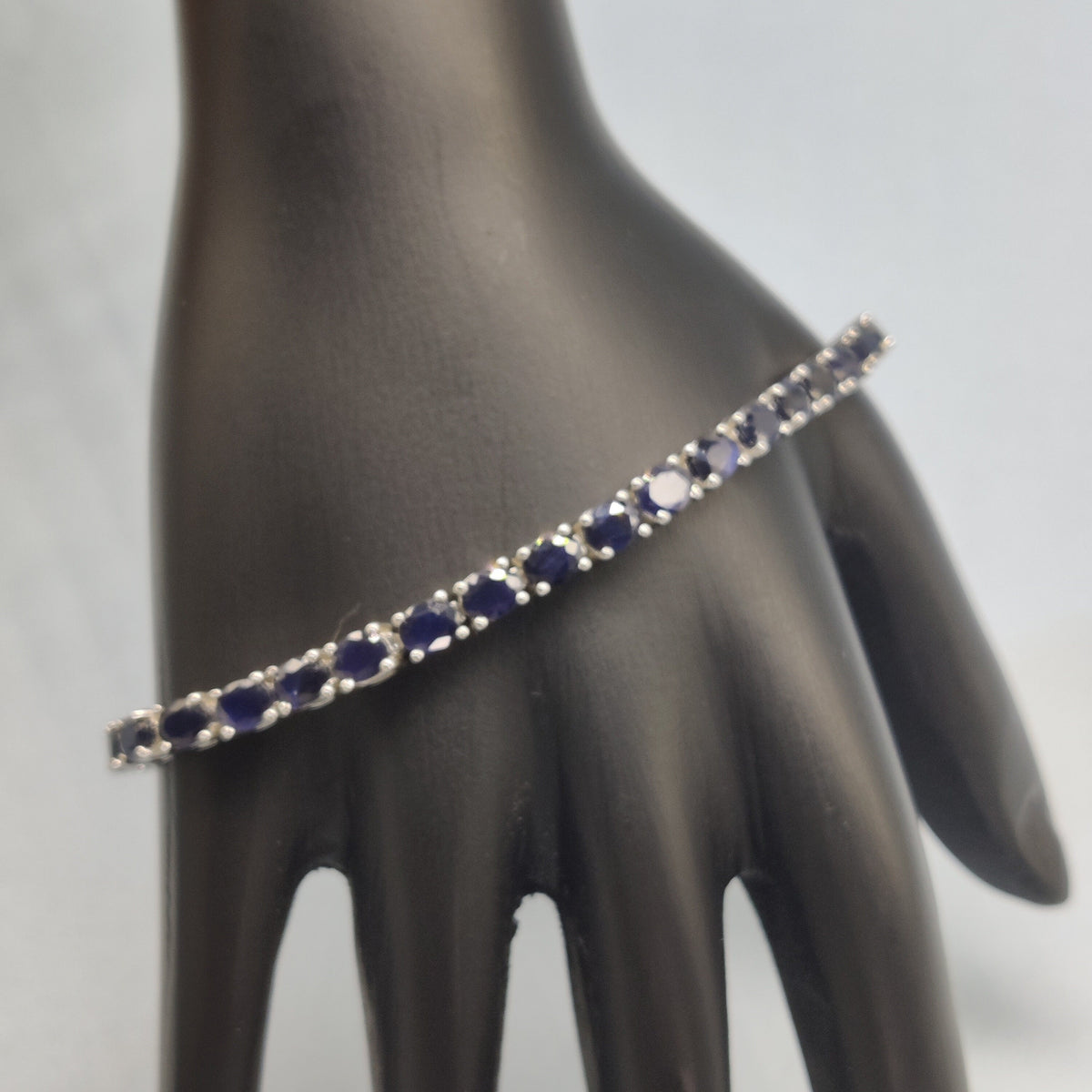 Oval Cut Blue Sapphire Tennis Bracelet, 925 Sterling Silver, Handmade Jewelry