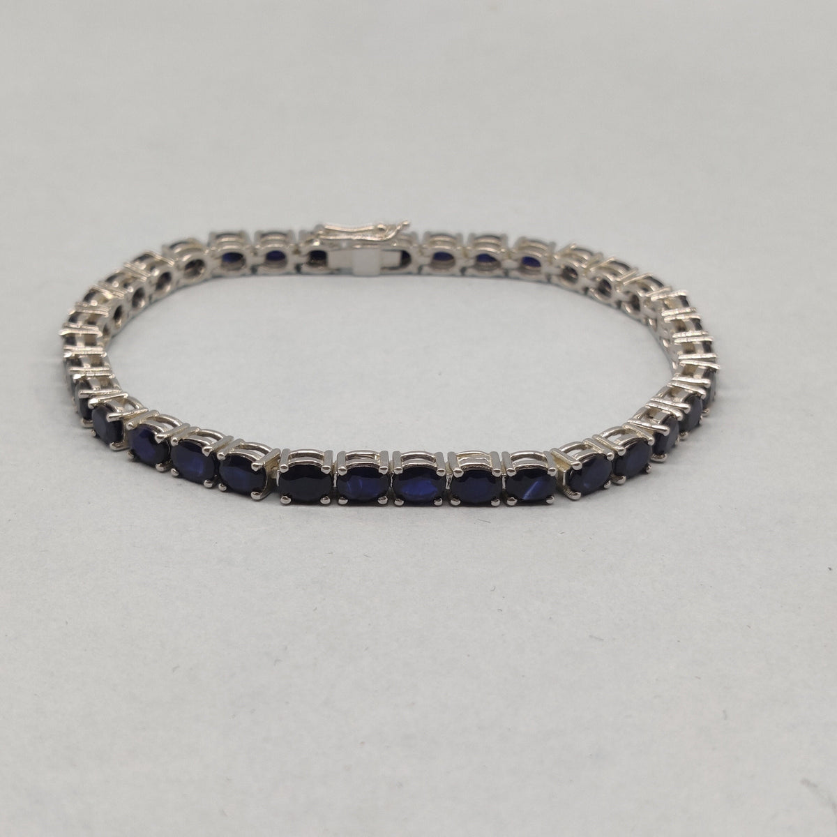 Oval Cut Blue Sapphire Tennis Bracelet, 925 Sterling Silver, Handmade Jewelry