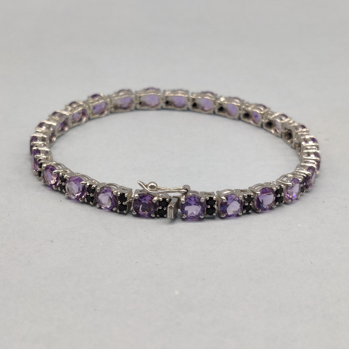 Amethyst Round Cut Bracelet, 925 Sterling Silver, Healing Jewelry