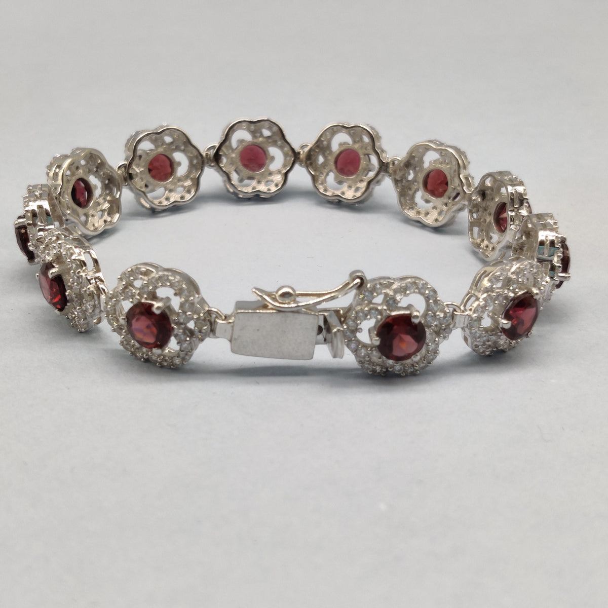 Natural Red Garnet Faceted Round Gemstone Bracelet, 925 Sterling Silver, Tennis Bracelet, Garnet Jewelry, Garnet Bracelet, Healing Bracelet