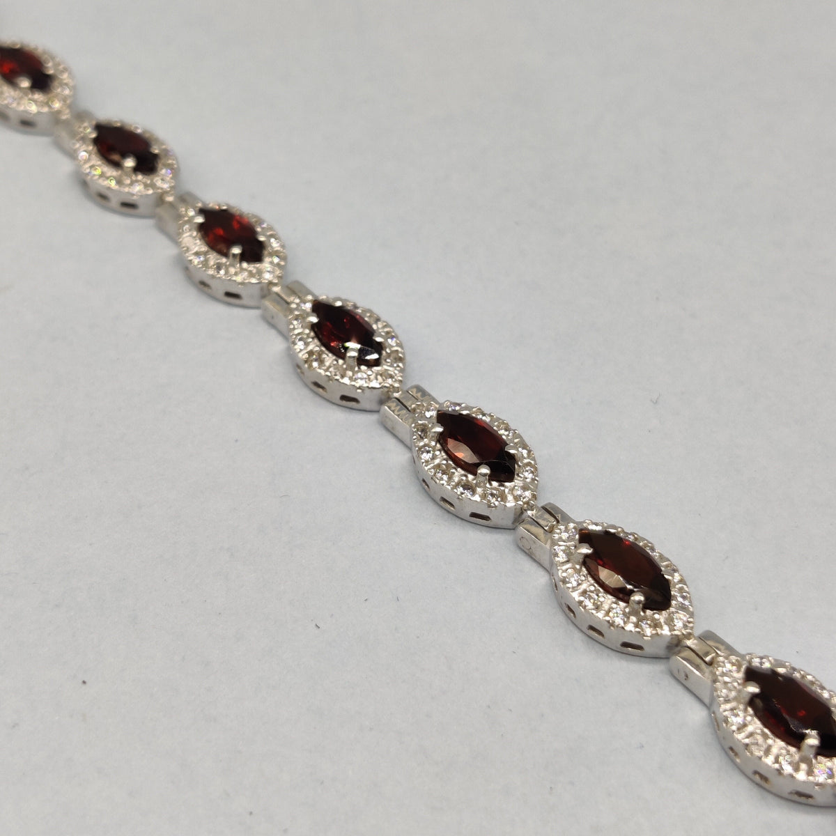 Garnet Gemstone Bracelet / 925 Sterling Silver Bracelet / 8X4 Oval Cut Gemstone Bracelet / Tennis Bracelet / 1st Anniversary Gift for Wife