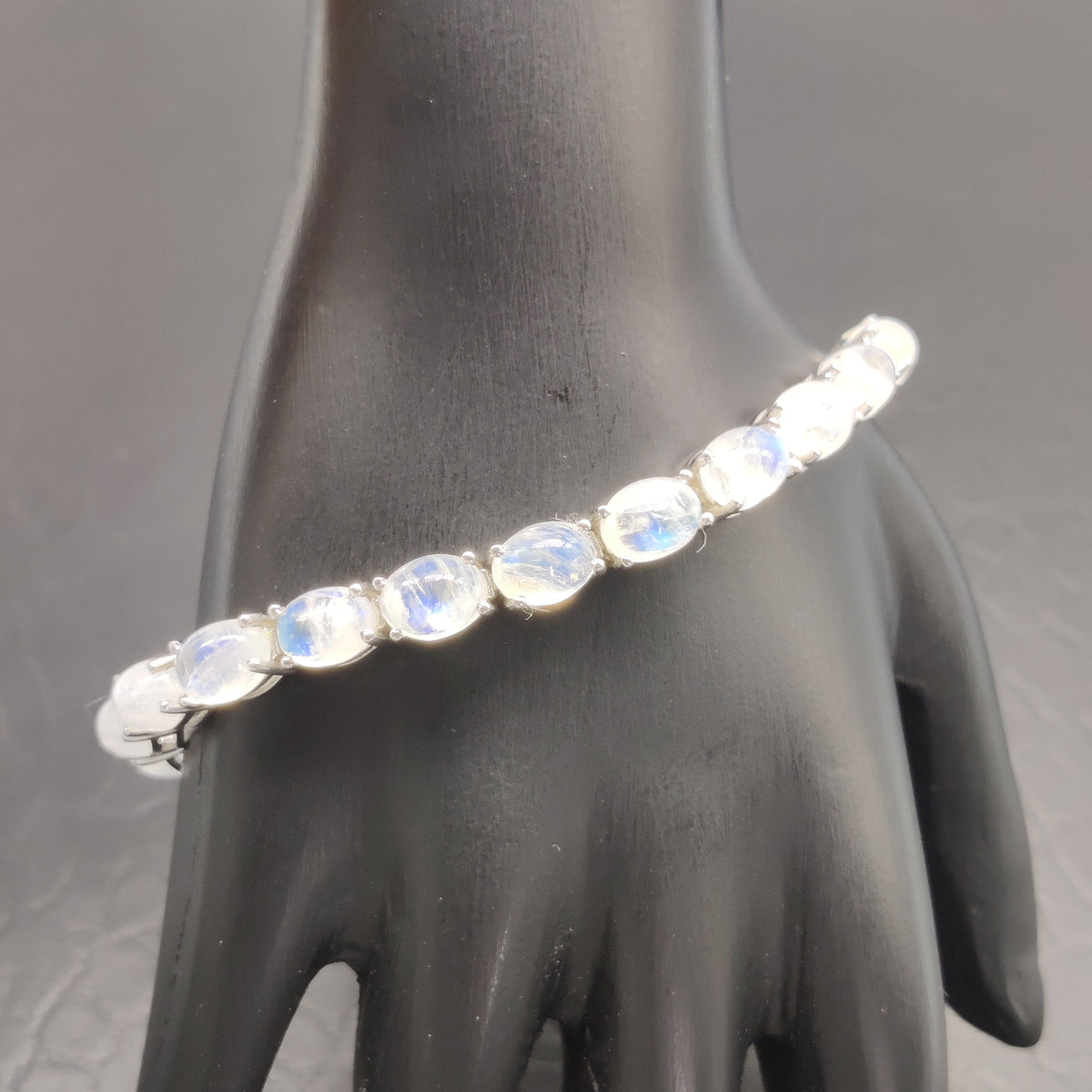 Rainbow Moonstone Tennis Bracelet, Oval Cabochon, 925 Sterling Silver, Handmade Jewelry