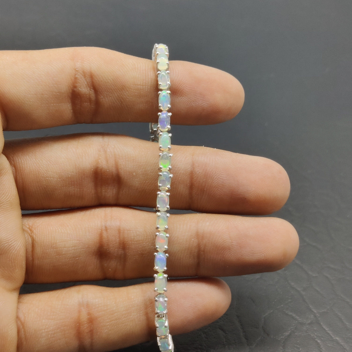 Natural Ethiopian Opal Bracelet, 925 Sterling Silver, Wedding Tennis Bracelet, October Birthstone