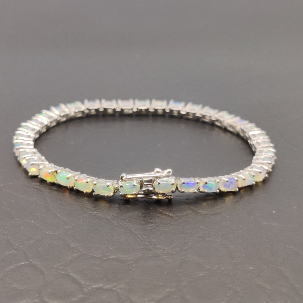 Natural Ethiopian Opal Bracelet, 925 Sterling Silver, Wedding Tennis Bracelet, October Birthstone