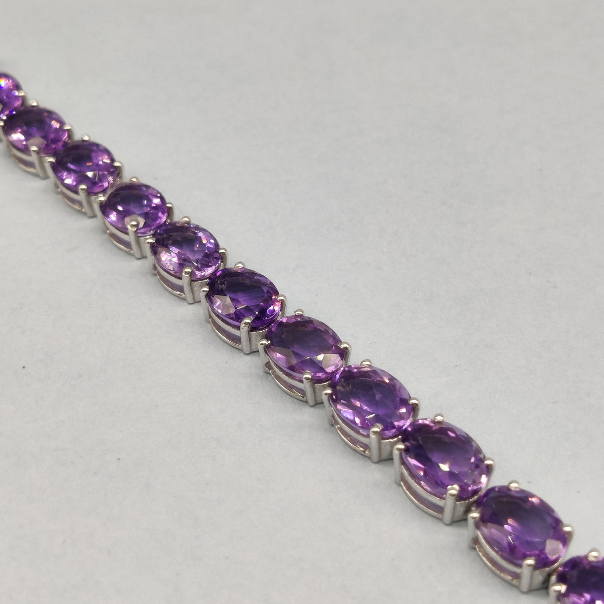 Amethyst Sterling Silver Tennis Bracelet, 9x7mm Oval Gemstone