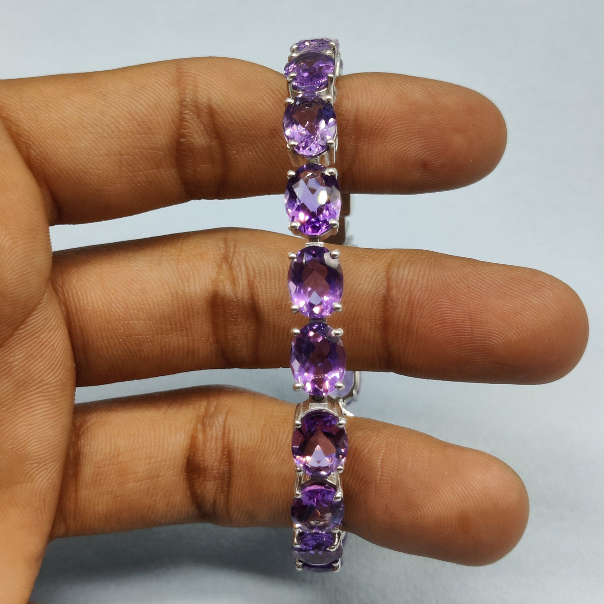 Amethyst Sterling Silver Tennis Bracelet, 9x7mm Oval Gemstone