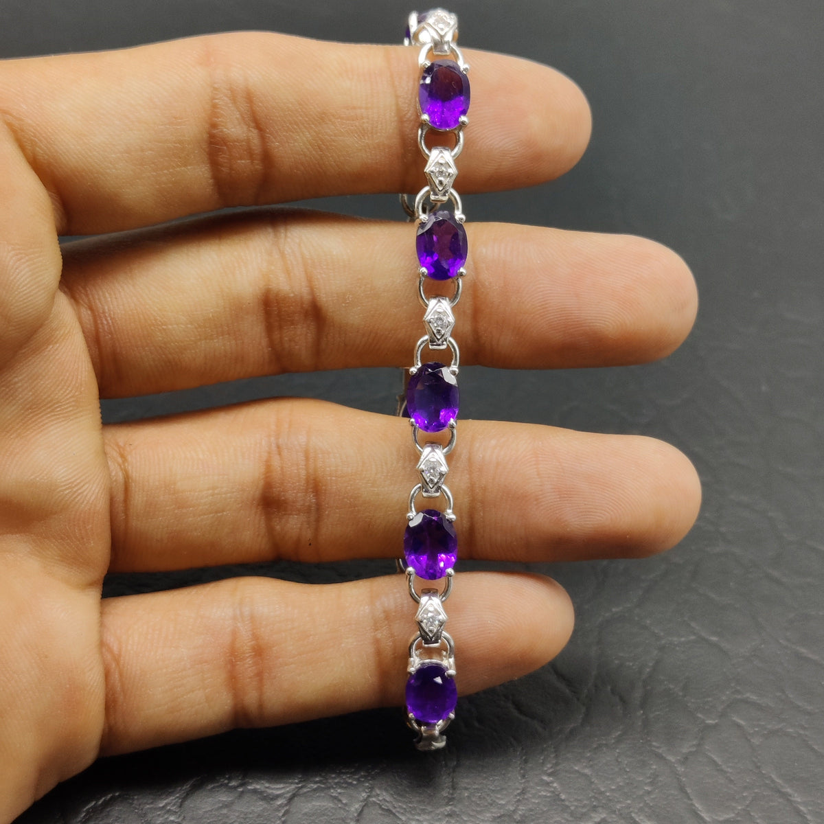 Oval Amethyst Gemstone Bracelet, 925 Sterling Silver, February Birthstone