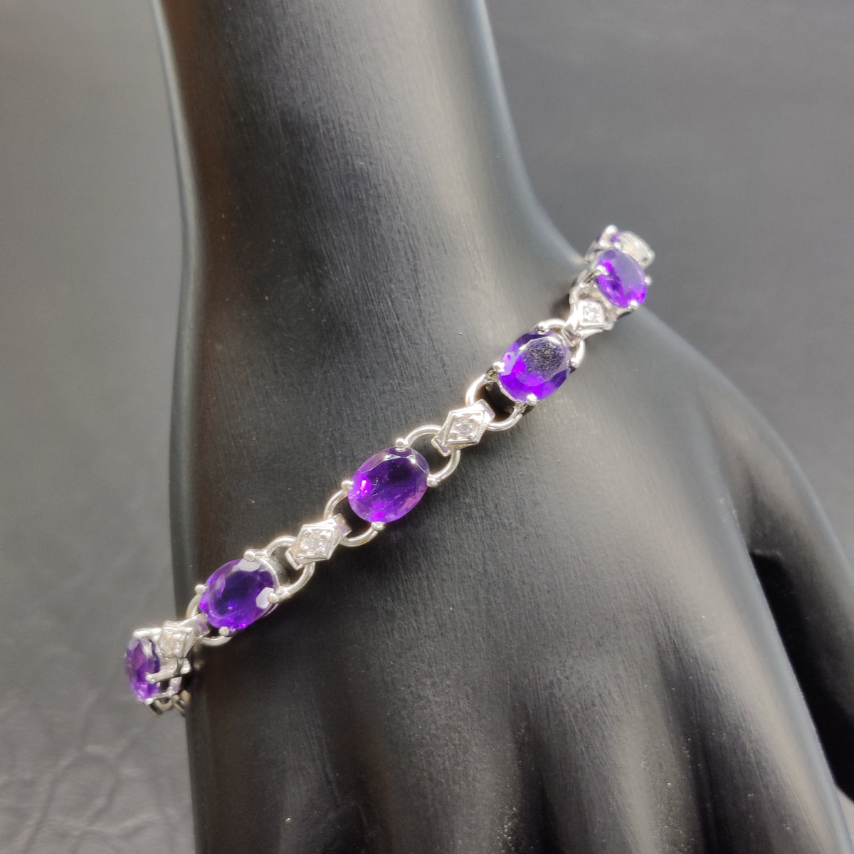 Oval Amethyst Gemstone Bracelet, 925 Sterling Silver, February Birthstone