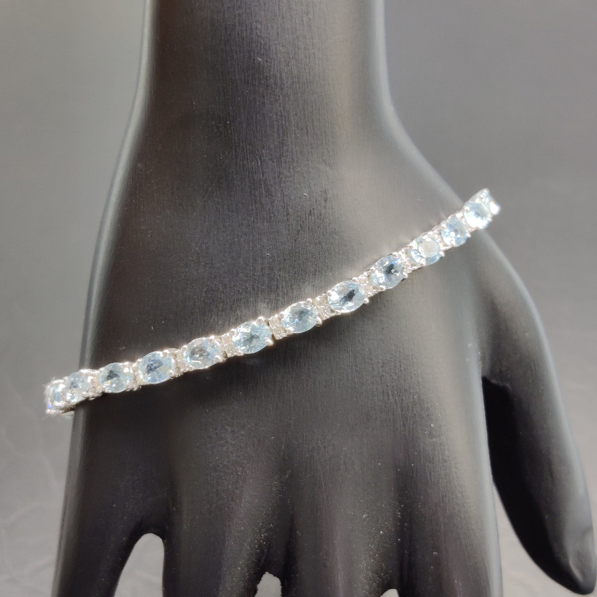 Natural Aquamarine & Cubic Zircon Bracelet / 925 Sterling Silver / March Birthstone Jewelry