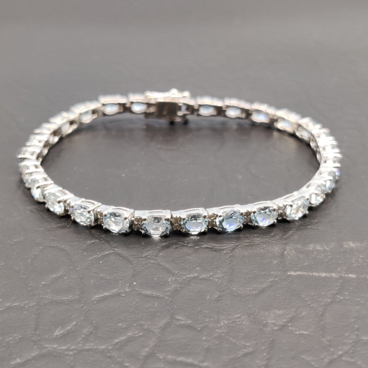 Natural Aquamarine & Cubic Zircon Bracelet / 925 Sterling Silver / March Birthstone Jewelry