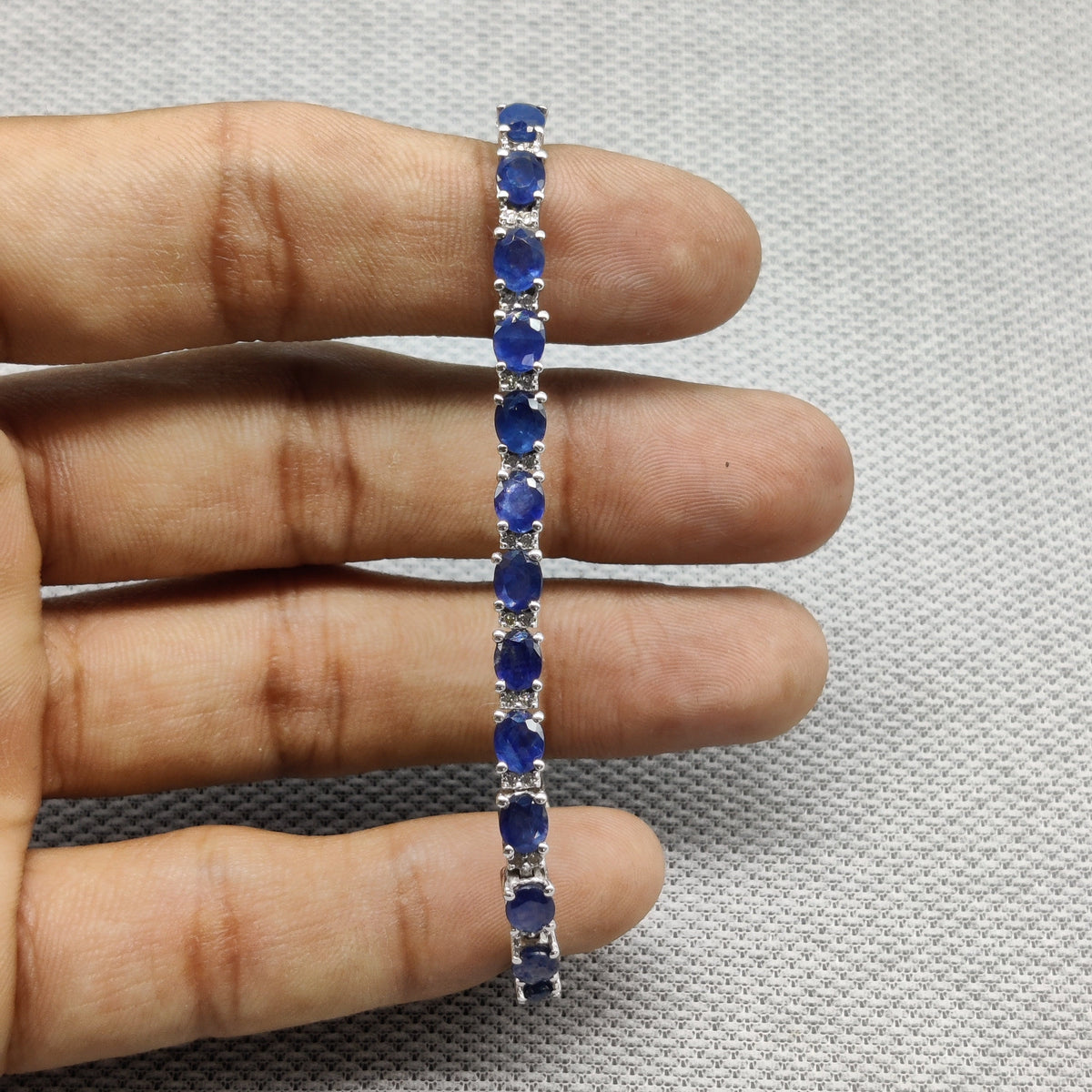 Blue Sapphire Bracelet / 925 Solid Sterling Silver / Healing Crystal Jewelry / Tennis Bracelet / Handmade Gemstone
