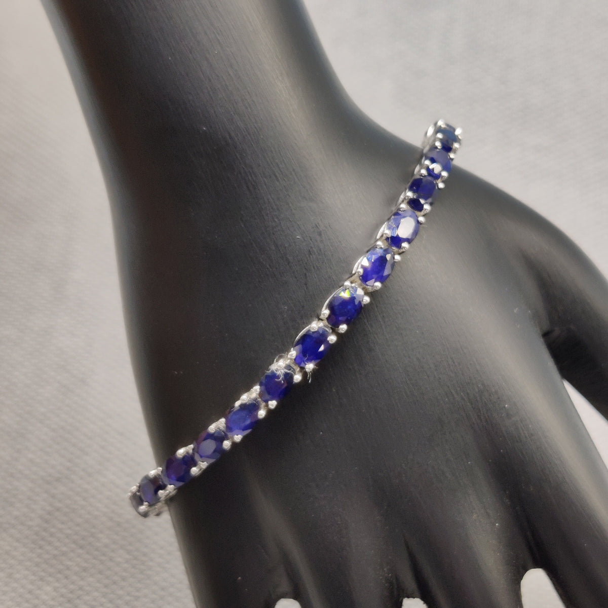 Oval Blue Sapphire Tennis Bracelet, Sterling Silver, September Birthstone, Vintage Style