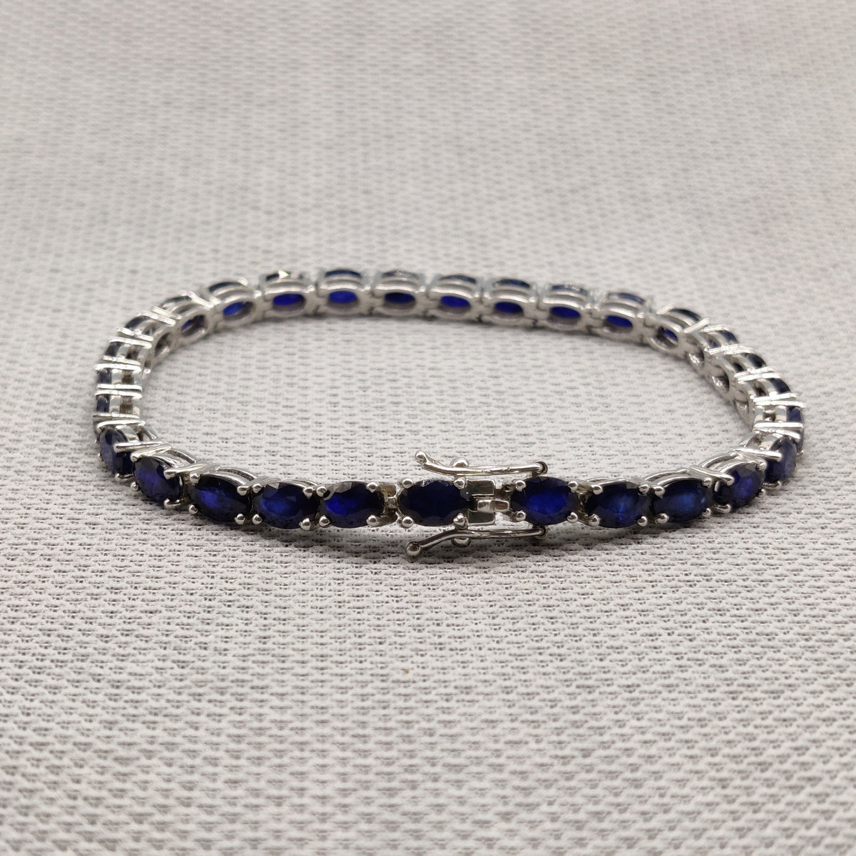 Oval Blue Sapphire Tennis Bracelet, Sterling Silver, September Birthstone, Vintage Style