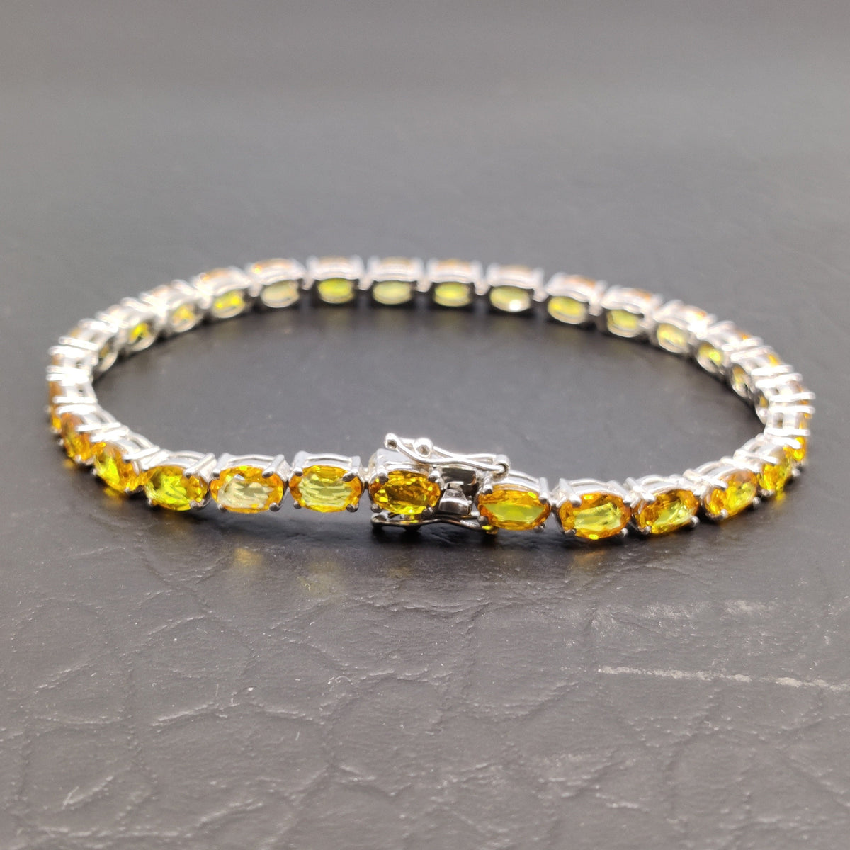 Orange Sapphire Tennis Bracelet, 925 Sterling Silver, Natural Gemstone Jewelry