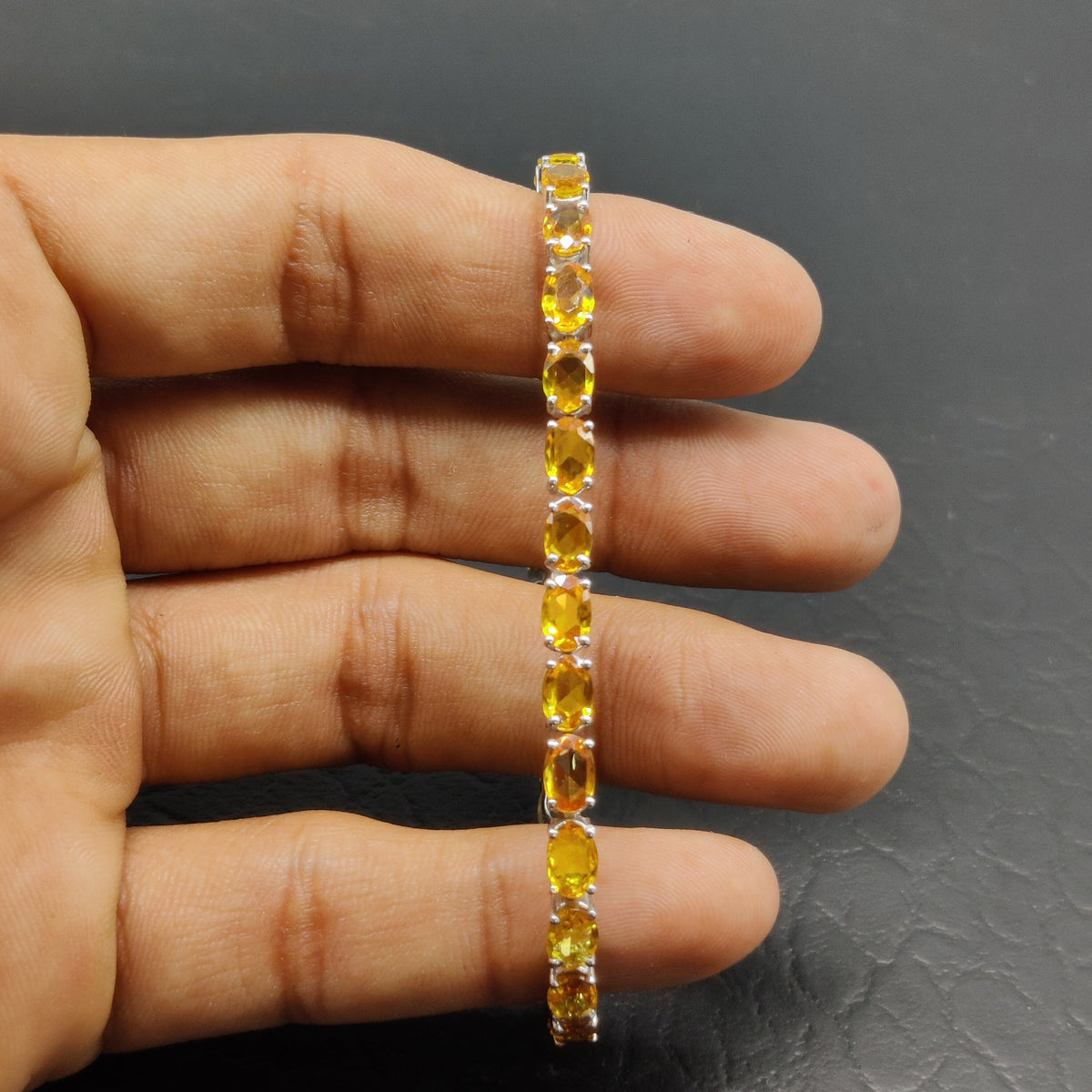 Orange Sapphire Tennis Bracelet, 925 Sterling Silver, Natural Gemstone Jewelry