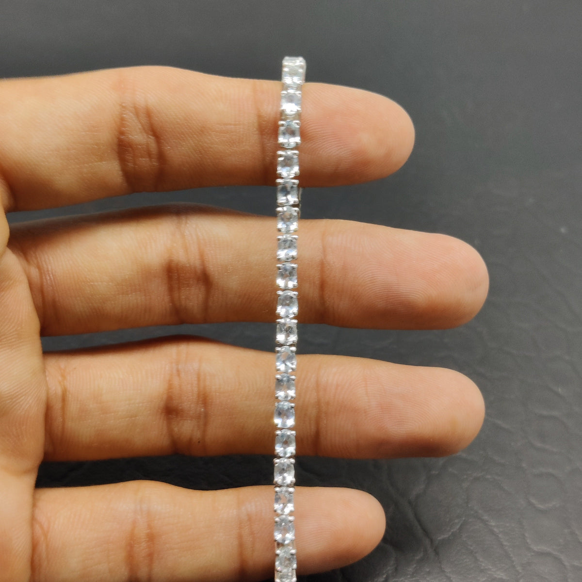 Natural Aquamarine Tennis Bracelet, Sterling Silver, March Birthstone, Faceted Gemstone Jewelry