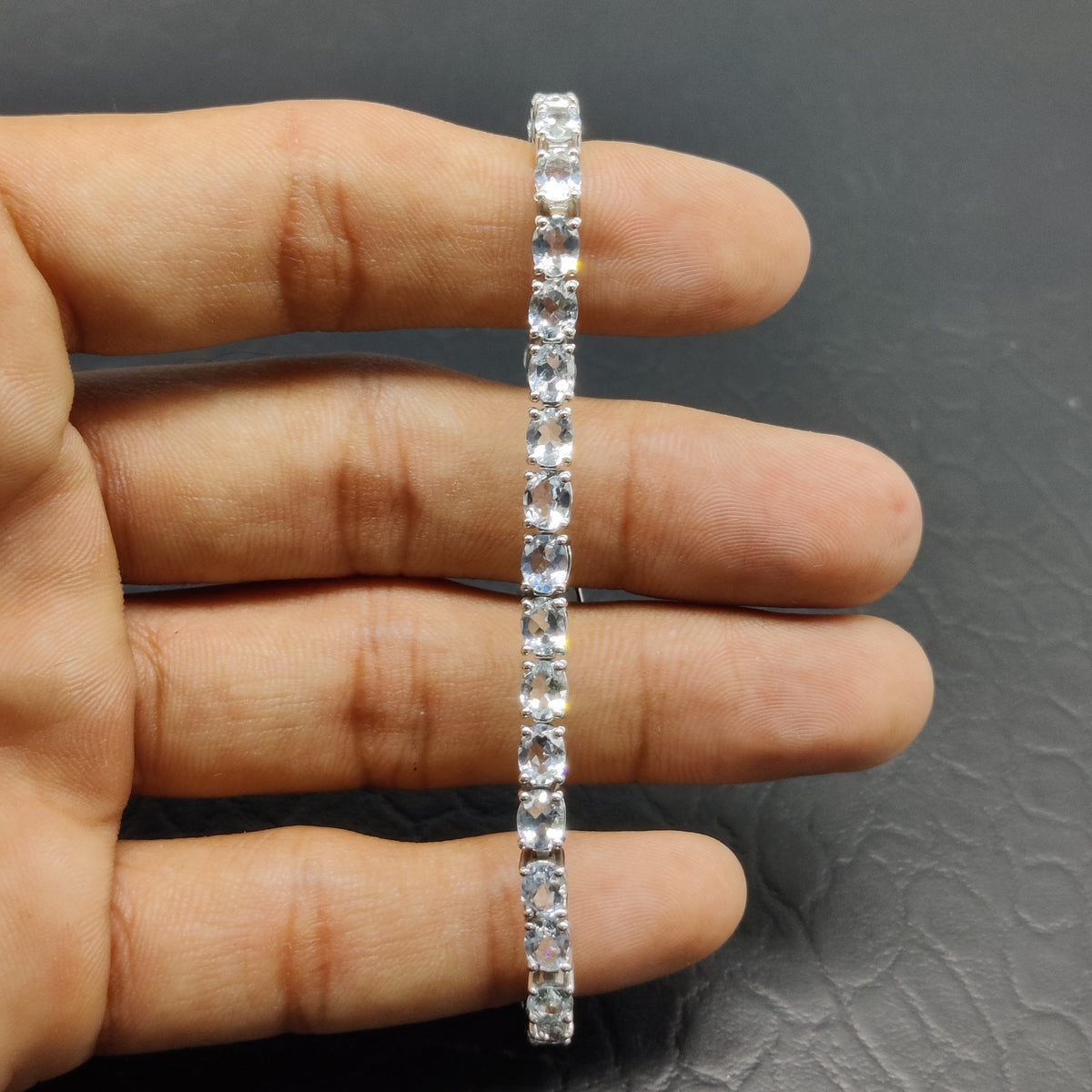 Natural Aquamarine Tennis Bracelet, Sterling Silver, March Birthstone, Faceted Gemstone Jewelry